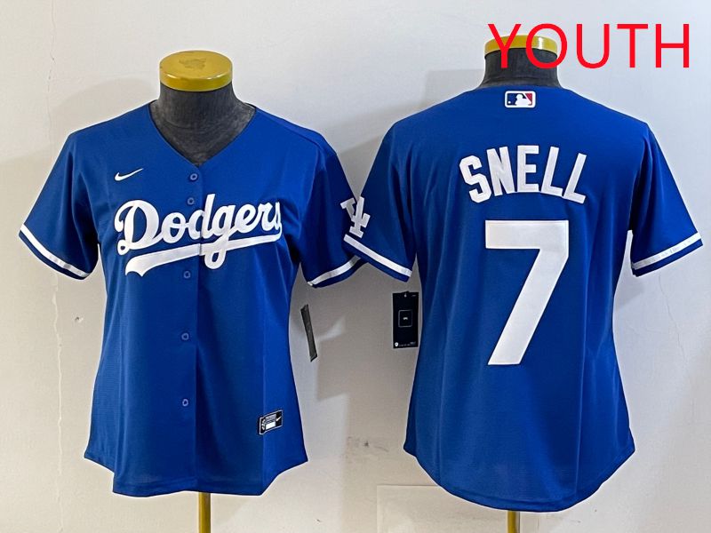 Youth Los Angeles Dodgers #7 Snell Blue Game 2025 Nike MLB Jersey style 5